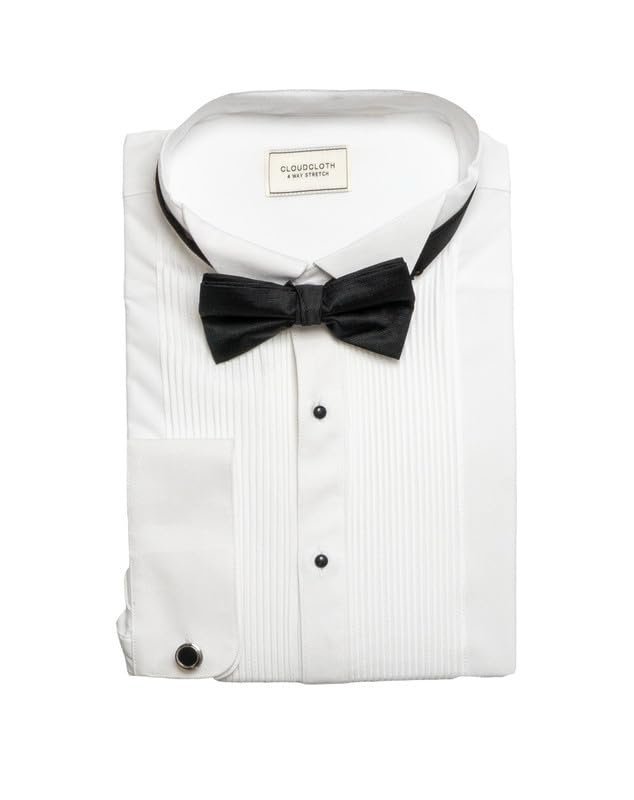 Adam Baker Men's 4-Way Stretch Slim Fit French Cuff Wingtip Collar Tuxedo Shirt - Cufflinks & Bow Tie Included
