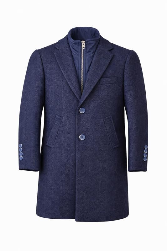 mens 3/4 length winter dress coats Statement Men's 3/4 Length 100% Wool Top Coat - Double Breasted - Burgundy - 56R