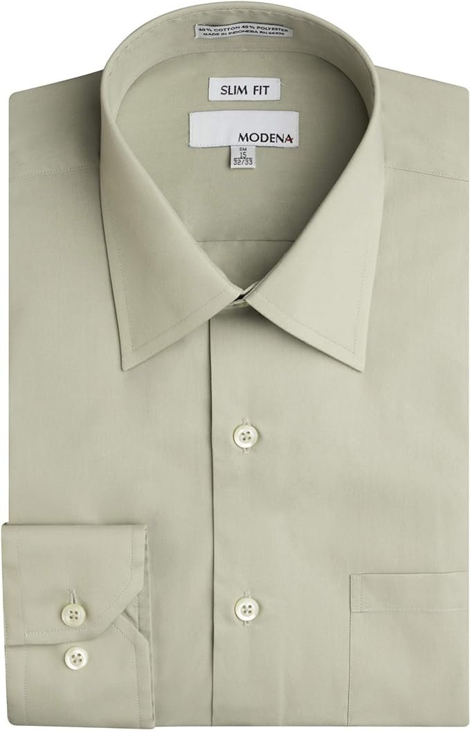 Modena Mens Contemporary (Slim) Fit Long Sleeve Solid Dress Shirt  Colors