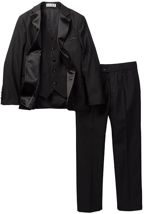 Boy's 2-20 Modern Fit 3-Piece (Jacket Vest Trousers) Satin Notch Lapel Formal Tuxedo Suit Set