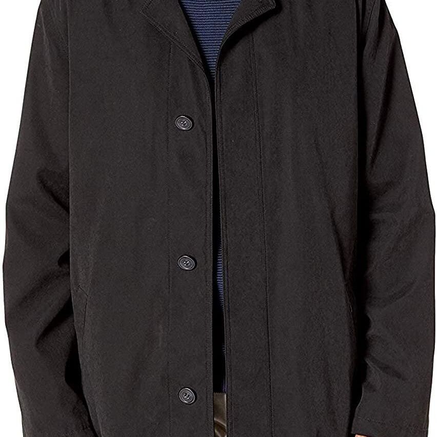 Adam Baker Men's Single Breasted Jacket 3/4 Length All Year Round Raincoat with Removable Liner Black / 46 Long