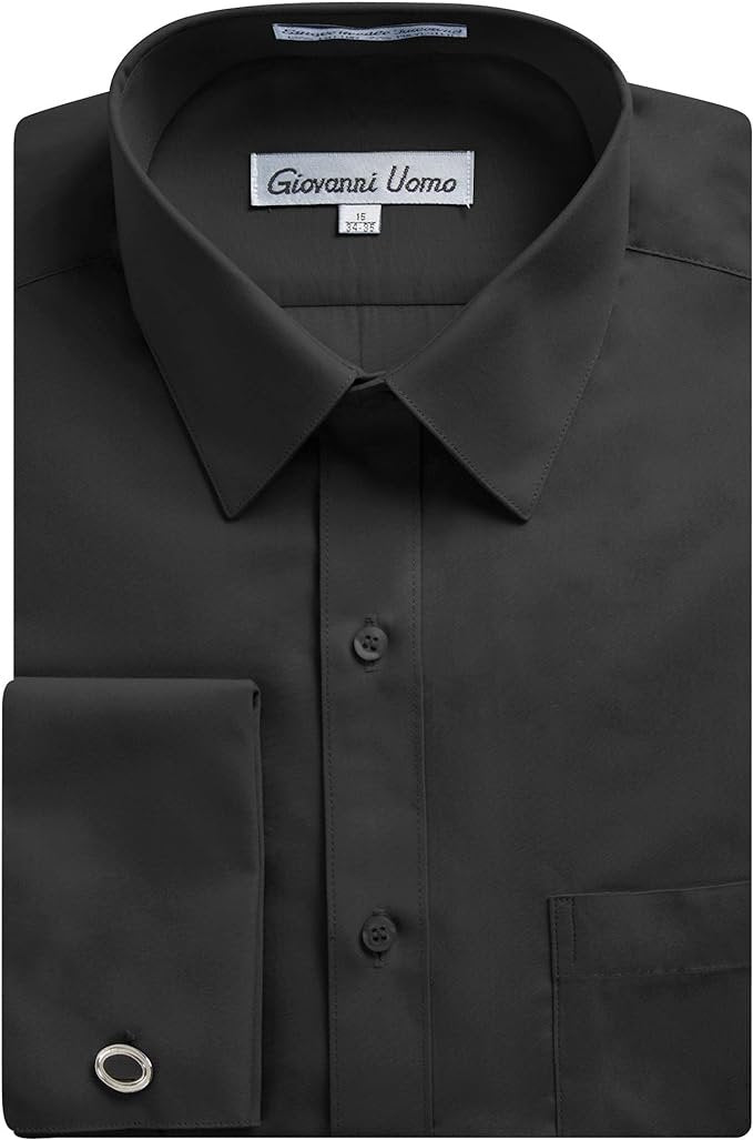 Gentlemens Collection Men's 1916fc French Cuff Solid Dress Shirt - Charcoal