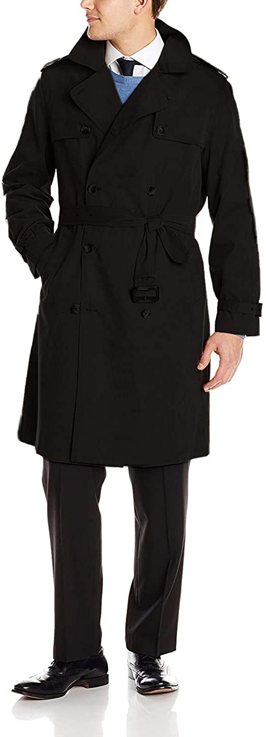 Adam Baker Men's Double-Breasted Belted Trench Coat Classic All Year R