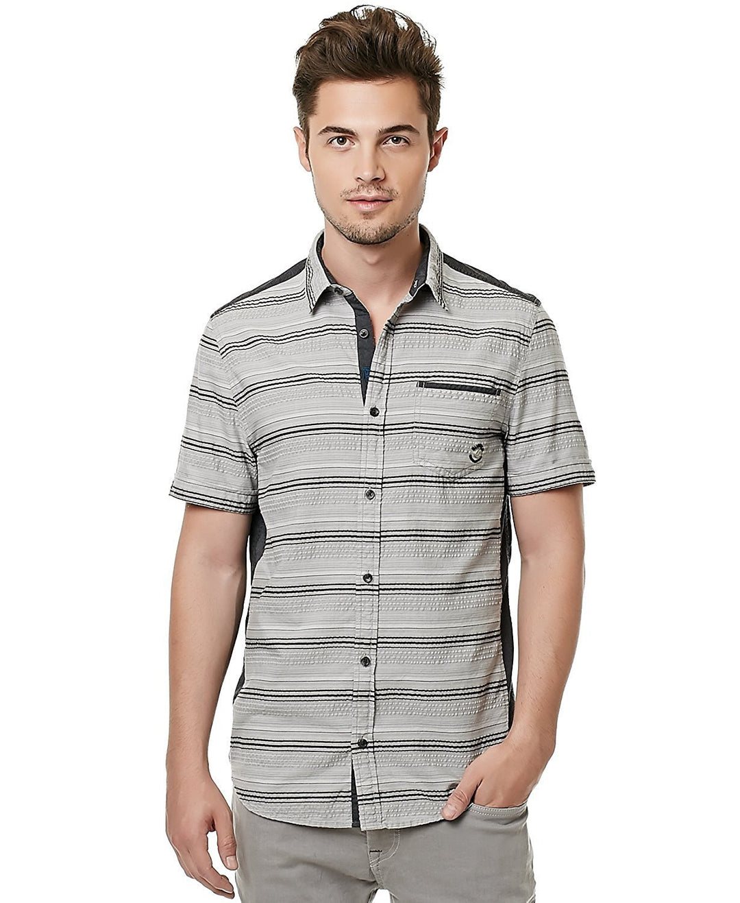 Buffalo David Bitton Men's Sacom Texture-Stripe Short Sleeve Shirt. CLEARANCE, FINAL SALE!