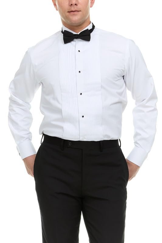Adam Baker Men's 4-Way Stretch Slim Fit French Cuff Wingtip Collar Tuxedo Shirt - Cufflinks & Bow Tie Included