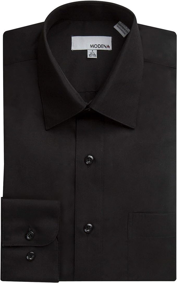 Modena Black Contemporary Fit Cotton Blend Dress Shirt, 14 32/33 / Black Modena Black Contemporary Fit Cotton Blend Dress Shirt, 14 32/33 / Black