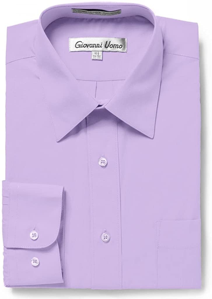 Gentlemens Collection Men's Regular Fit Long Sleeve Solid Dress Shirt Lavender / 16.5