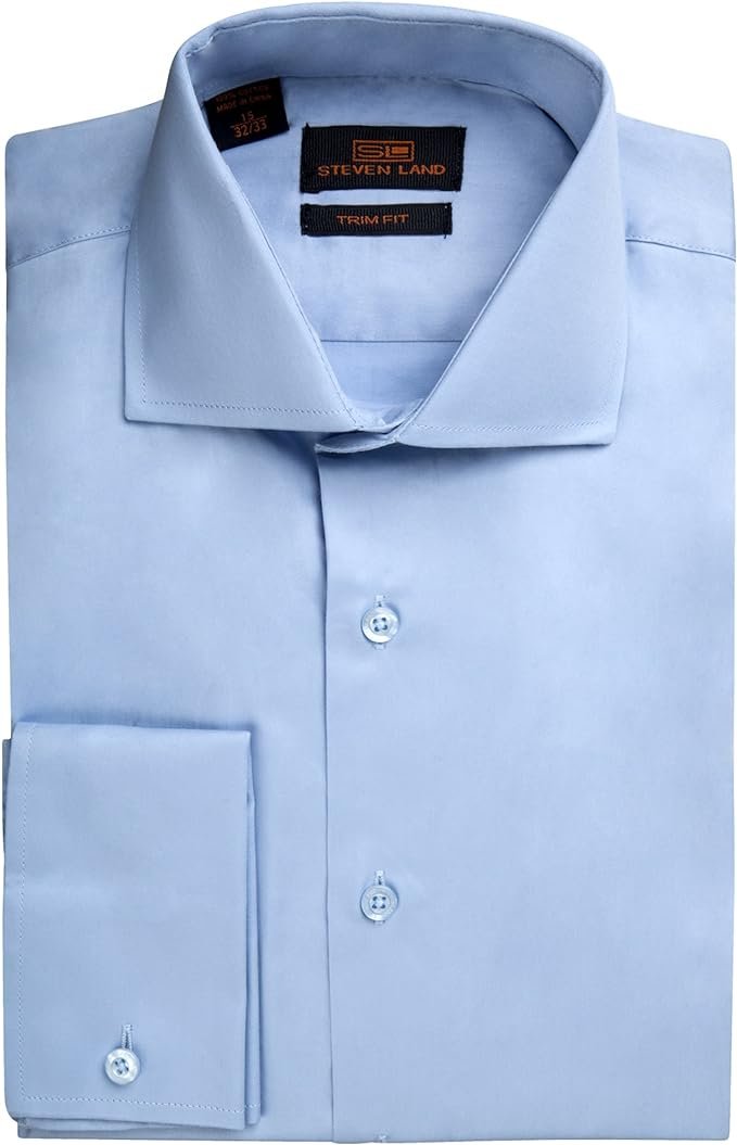 Steven Land Men's Trim Fit French Cuff 100% Cotton Solid Sateen Dress Shirt - CLEARANCE - FINAL SALE Steven Land Men's Trim Fit French Cuff 100% Cotton Solid Sateen Dress Shirt - CLEARANCE - FINAL SALE