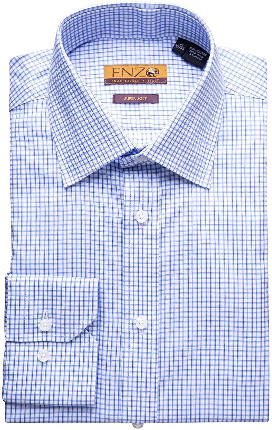 enzo mens dress shirts Enzo Mens Modern Fit French Cuff Cotton Dress Shirt 18 36/37 Blue