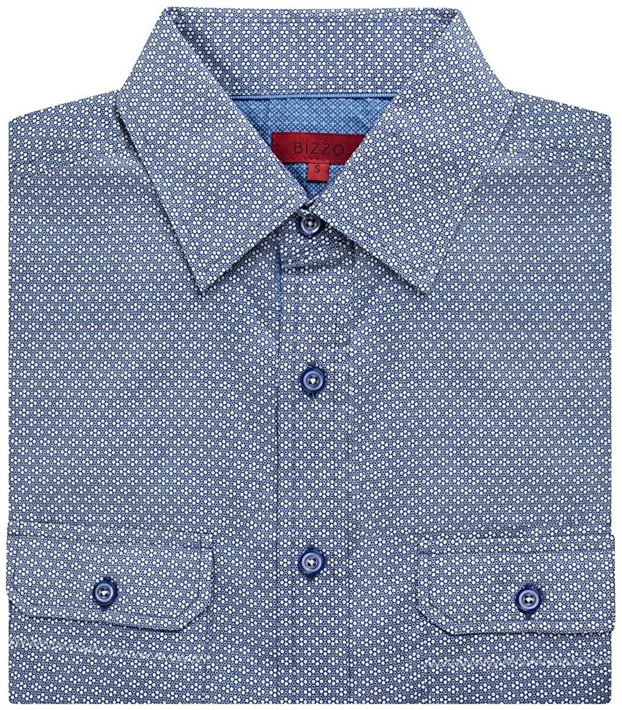 Bizzo Men's Short Sleeve Printed Dress Shirt - Blue - L, Size: Large