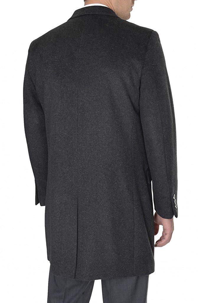 Adam Baker By Enzo Men's E54805 Single Breasted Wool/Cashmere Mid-Length Carcoat - Charcoal - 42R