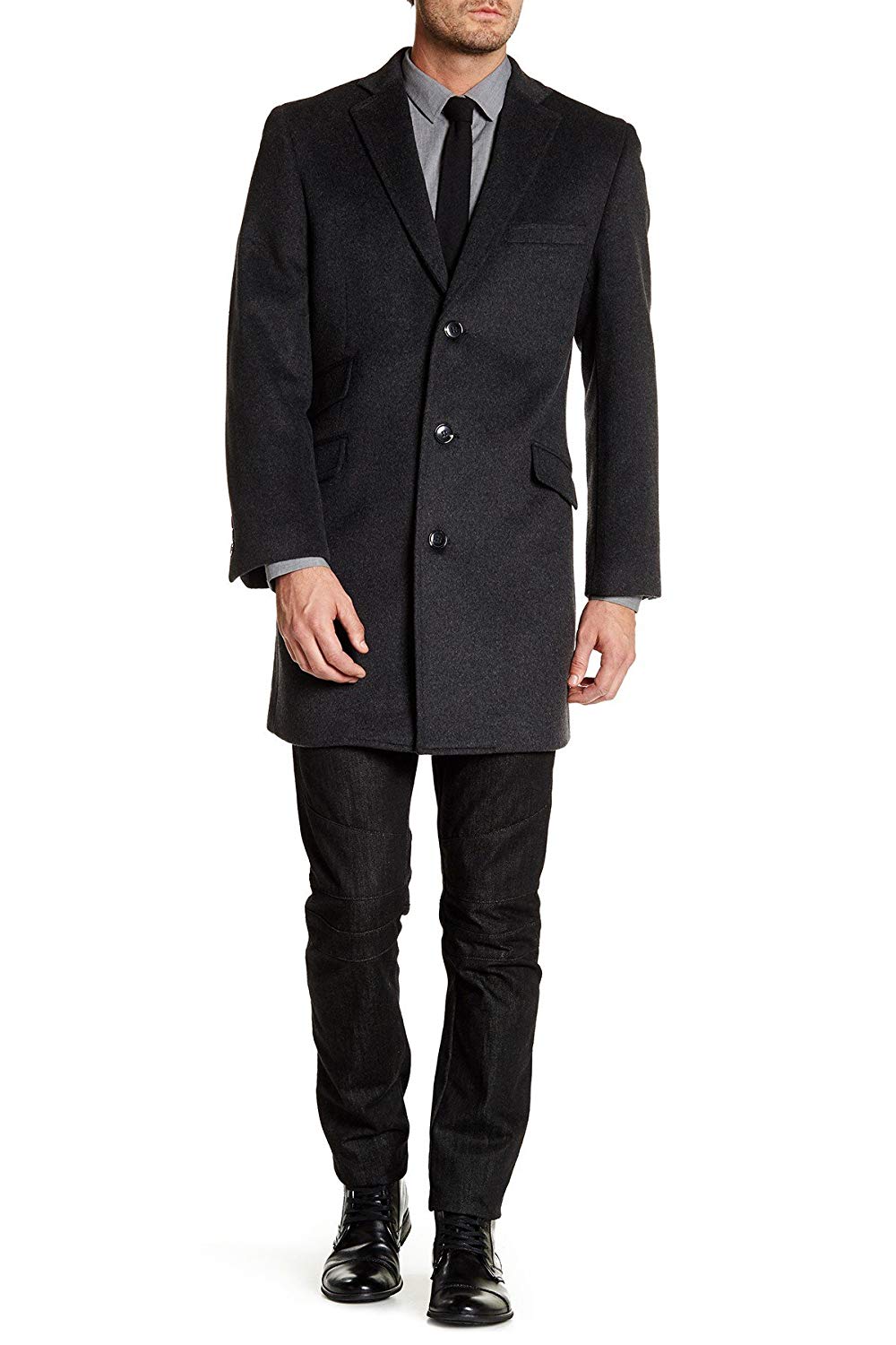 Adam Baker By Enzo Men's E54805 Single Breasted Wool/Cashmere Mid-Length Carcoat - Charcoal - 42R