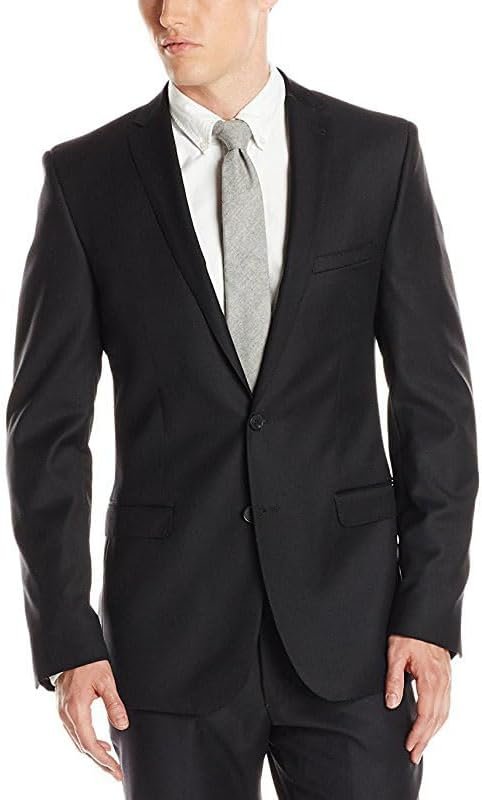 Adam Baker Men's Single Breasted 100% Wool Ultra Slim Fit Blazer/Sport Coat -Solid Black
