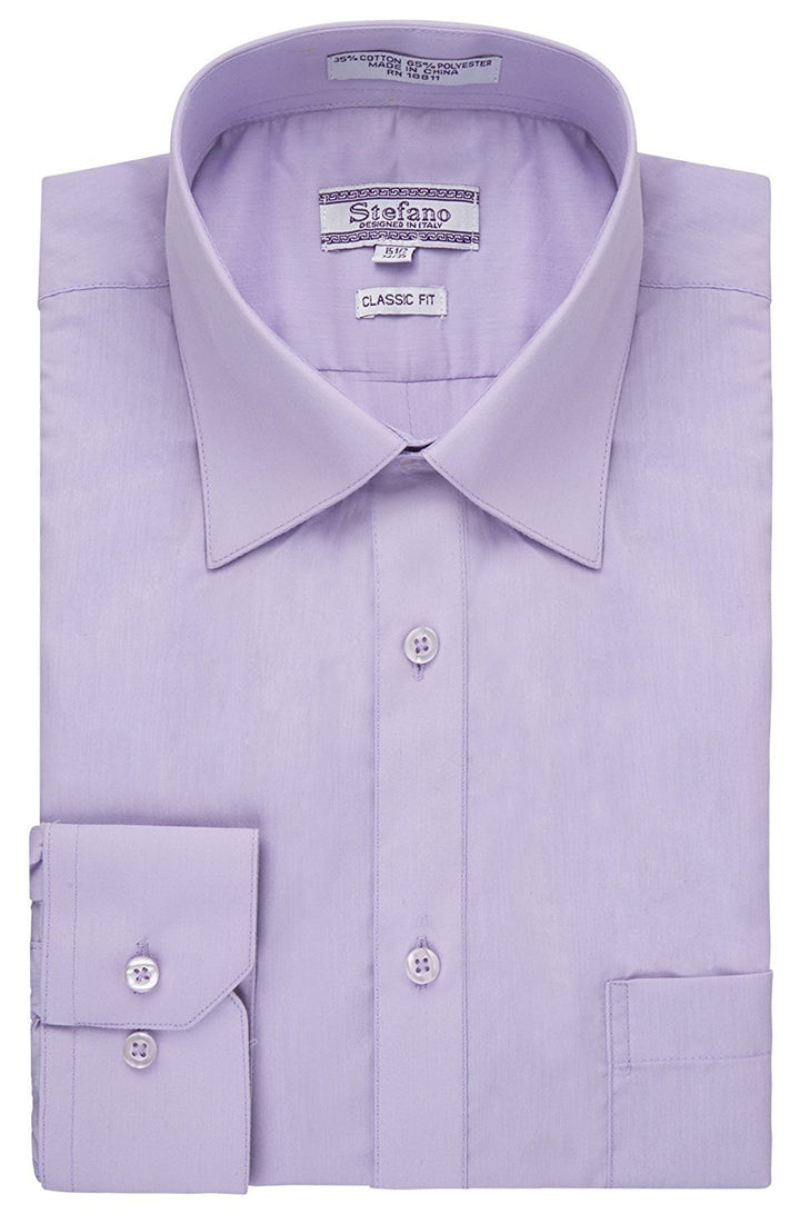 Stefano Men's Classic Fit Convertible Cuffs Solid Dress Shirt - Many Colors Available