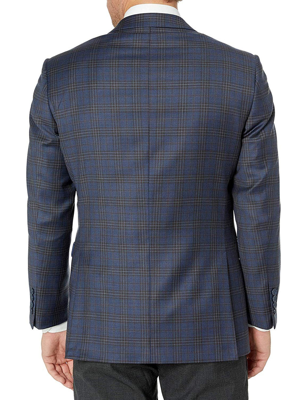 Adam Baker Men's Single Breasted 100% Wool Ultra Slim Fit Blazer/Sport Coat - Navy Plaid