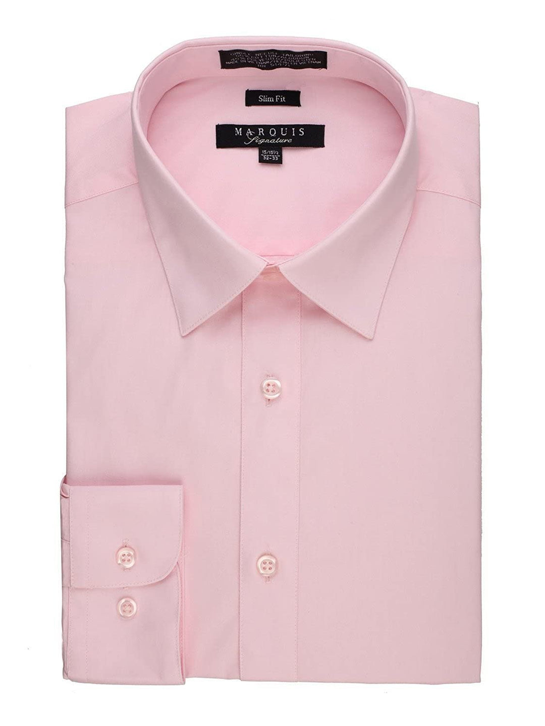 Marquis Men's Basic Slim Fit Dress Shirt Pink / 16.5" Neck 34/35" Sleeve Marquis Men's Basic Slim Fit Dress Shirt Pink / 16.5" Neck 34/35" Sleeve