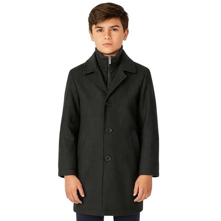 Bradley Jons Boys Classic Fit Wool Coat – 3/4 Length Dress Overcoat with Insulated Bib