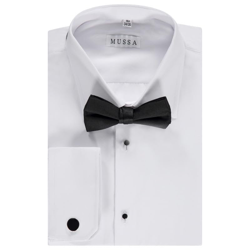 Adam Baker Men's Slim Fit Convertible Cuff Laydown & Wingtip Collar Tuxedo Shirt - Cufflinks & Bow Tie Included