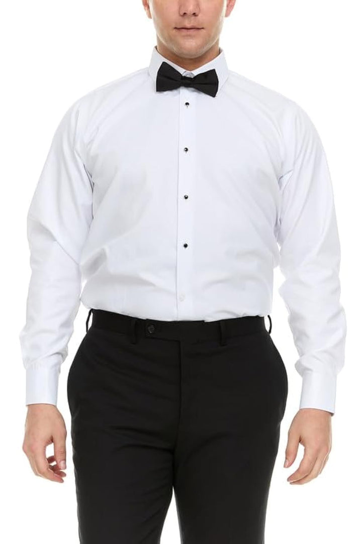 Adam Baker Men's Slim Fit Convertible Cuff Laydown & Wingtip Collar Tuxedo Shirt - Cufflinks & Bow Tie Included