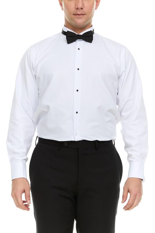 Adam Baker Men's Slim Fit Convertible Cuff Laydown & Wingtip Collar Tuxedo Shirt - Cufflinks & Bow Tie Included