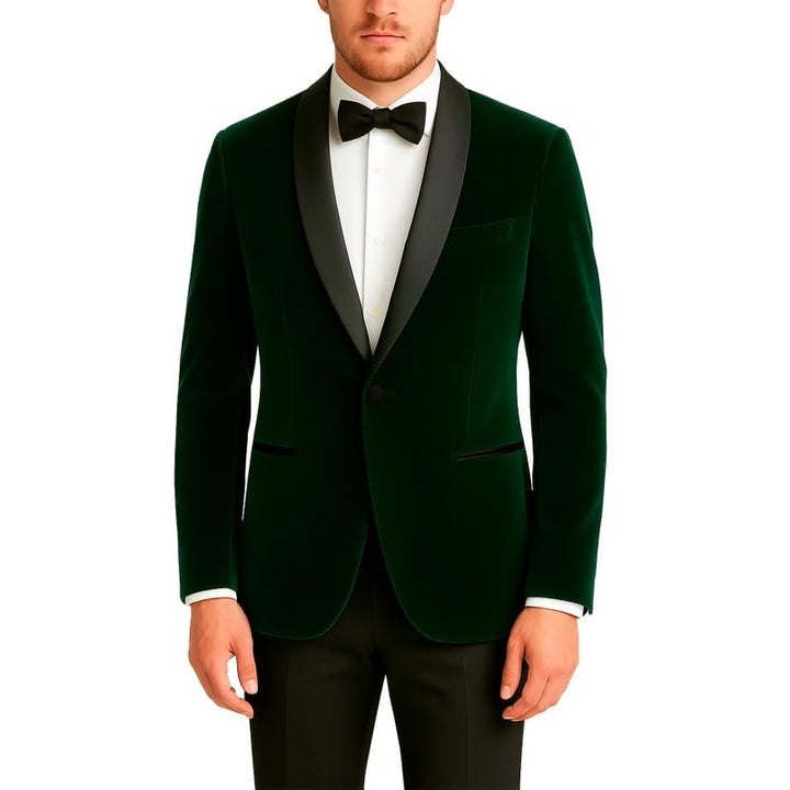 Adam Baker Men's Velvet Dinner Jacket, One Button Tuxedo Blazer with Satin Shawl Collar - Slim Fit for Wedding & Prom