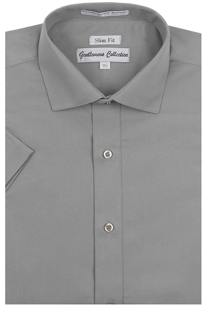Gentlemens Collection Men's Slim Fit Short Sleeve Easy Care Solid Dress Shirt