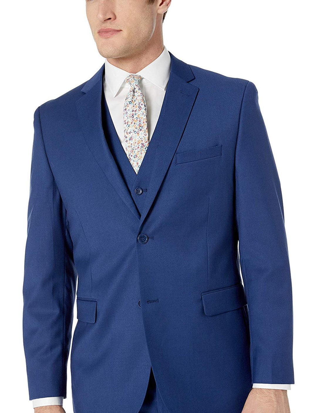 Adam Baker Men's Classic Fit Vested 3-Piece Suit — Jacket, Vest & Trousers | Indigo Blue & Powder Blue