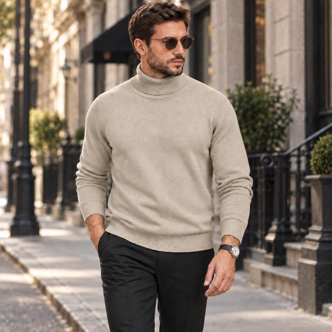 Adam Baker Men's Cotton Blend Turtleneck Sweater, Casual Knitted Pullover Sweater