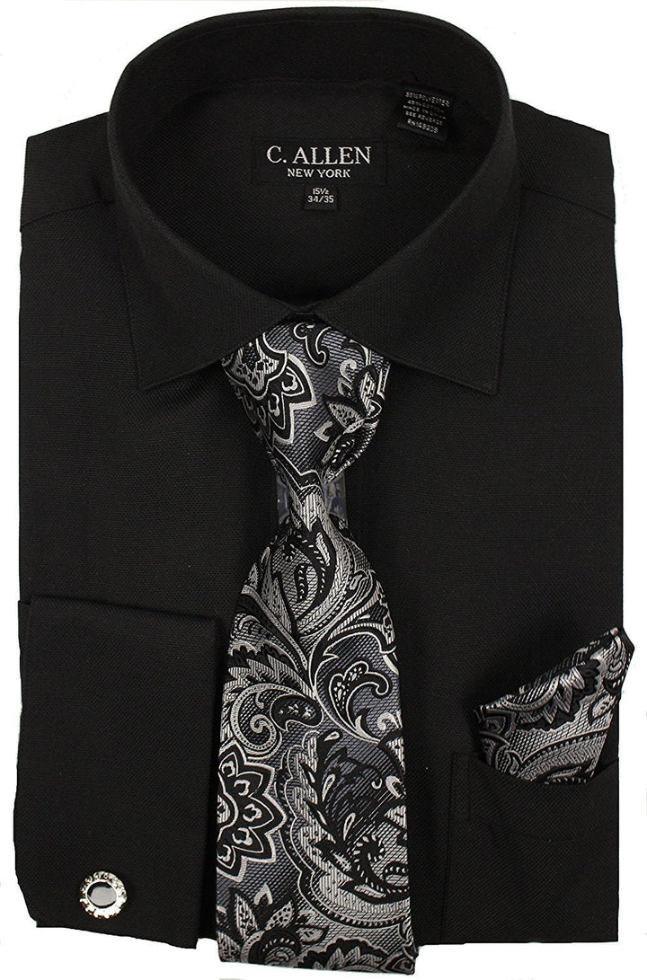 C. Allen Men's Regular Fit Micro Pattern French Cuff Dress Shirt - Cufflinks, Tie & Hanky Combo - CLEARANCE -  FINAL SALE