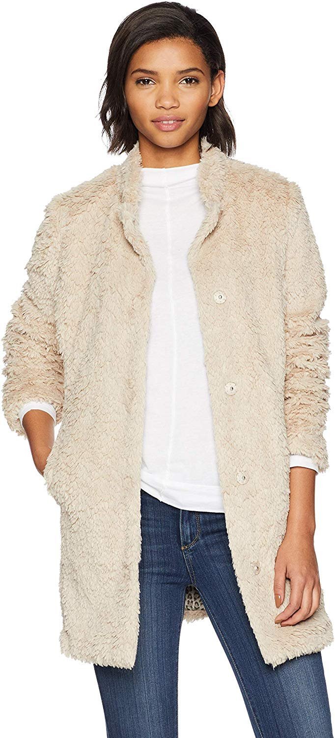 Kenneth Cole New York Women's Mid Length Snap Faux Fur Coat with Texture- CLEARANCE, FINAL SALE!