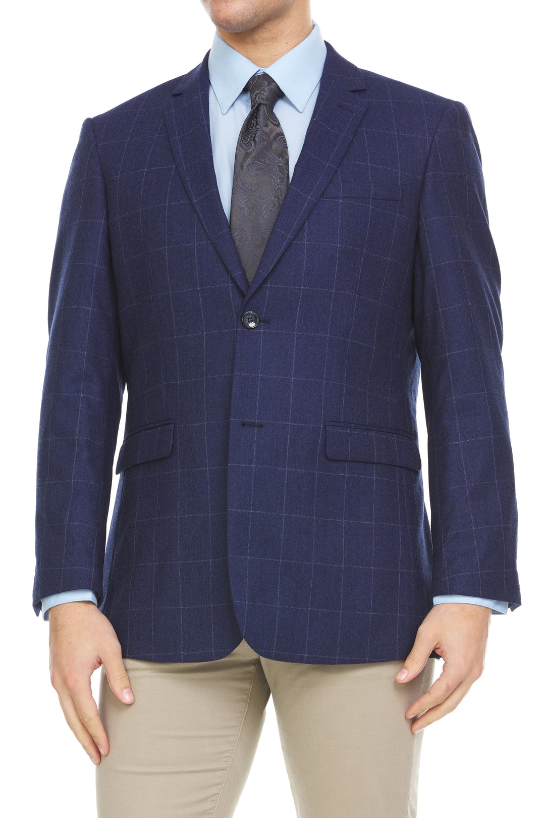 Adam Baker Men's Single Breasted 100% Wool Ultra Slim Fit Blazer/Sport Coat - Blue Windowpane