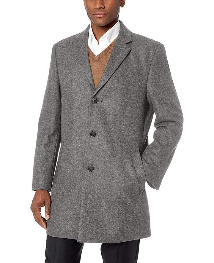 Cole Haan 37" Melton Wool Notched Collar Coat with Welt Body Pockets