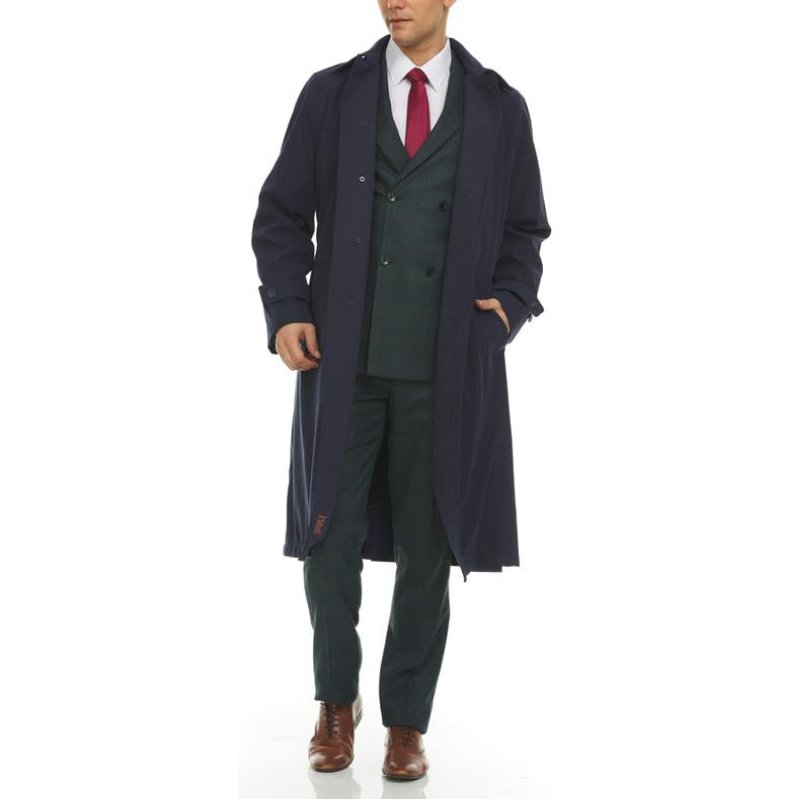 Adam Baker Men's Olive & Navy Single Breasted Full Length Trench Coat All Year Round Raincoat