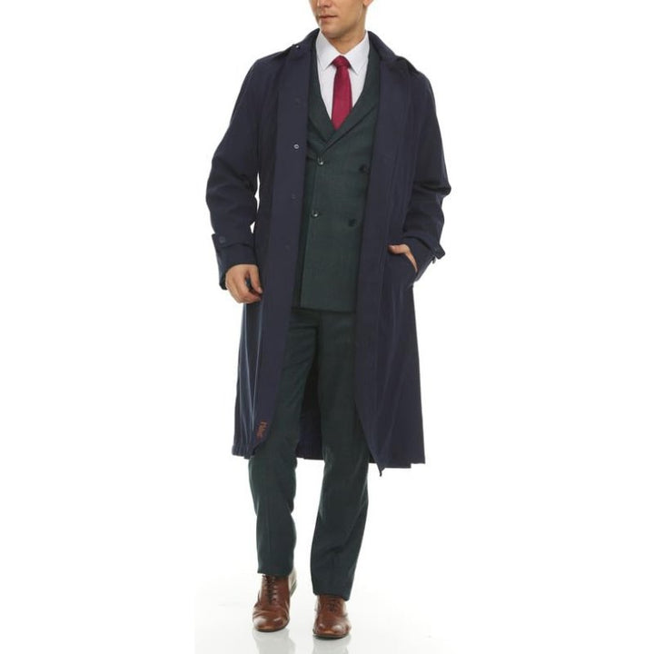 Adam Baker Men's Olive & Navy Single Breasted Full Length Trench Coat All Year Round Raincoat