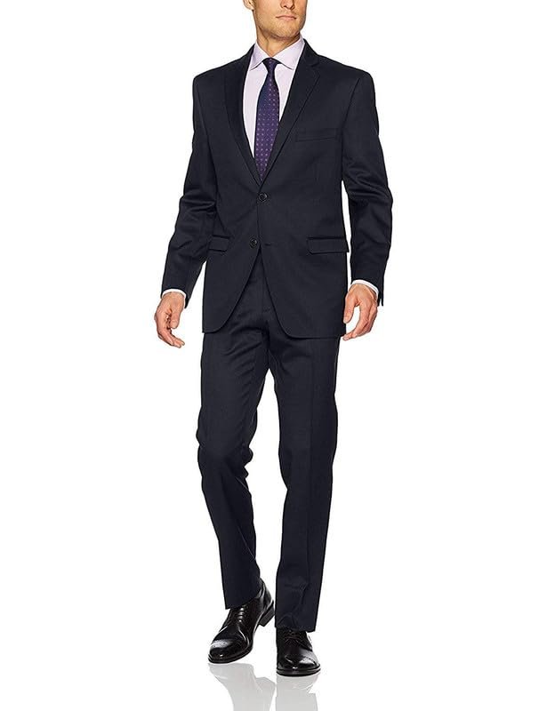 Adam Baker Men's 100% Wool Slim Fit 2-Piece Suit Set, Single Breasted Jacket and Trousers, for Business, Wedding & Prom