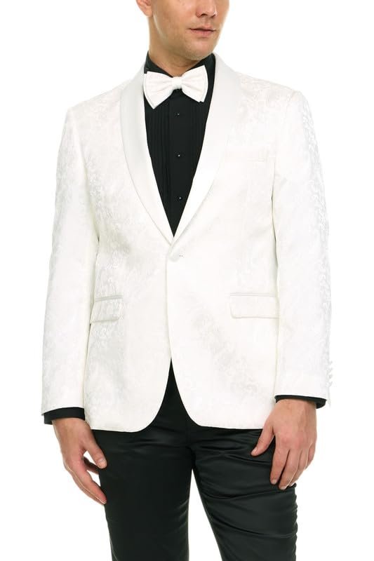 Mens Floral Tuxedo Jacket Paisley Shawl Lapel Suit Blazer Dinner Jacket for Prom, Wedding - Matching Bowtie Included