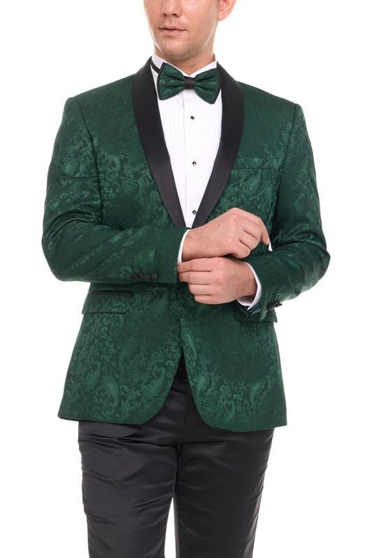 Mens Floral Tuxedo Jacket Paisley Shawl Lapel Suit Blazer Dinner Jacket for Prom, Wedding - Matching Bowtie Included