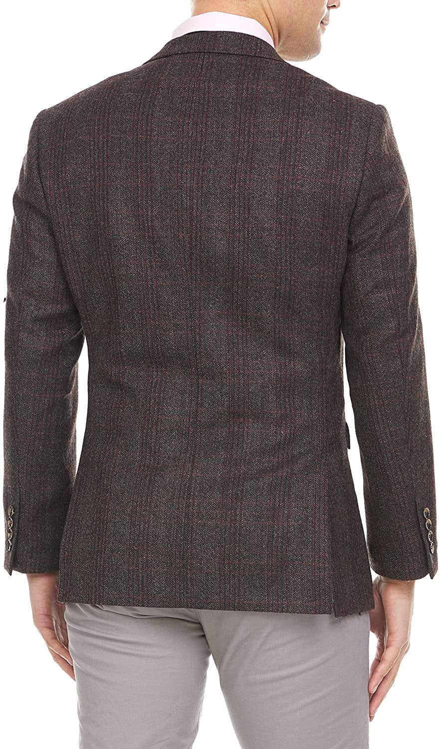 Adam Baker Men's Single Breasted 100% Wool Ultra Slim Fit Blazer/Sport Coat - Brown Heather Plaid