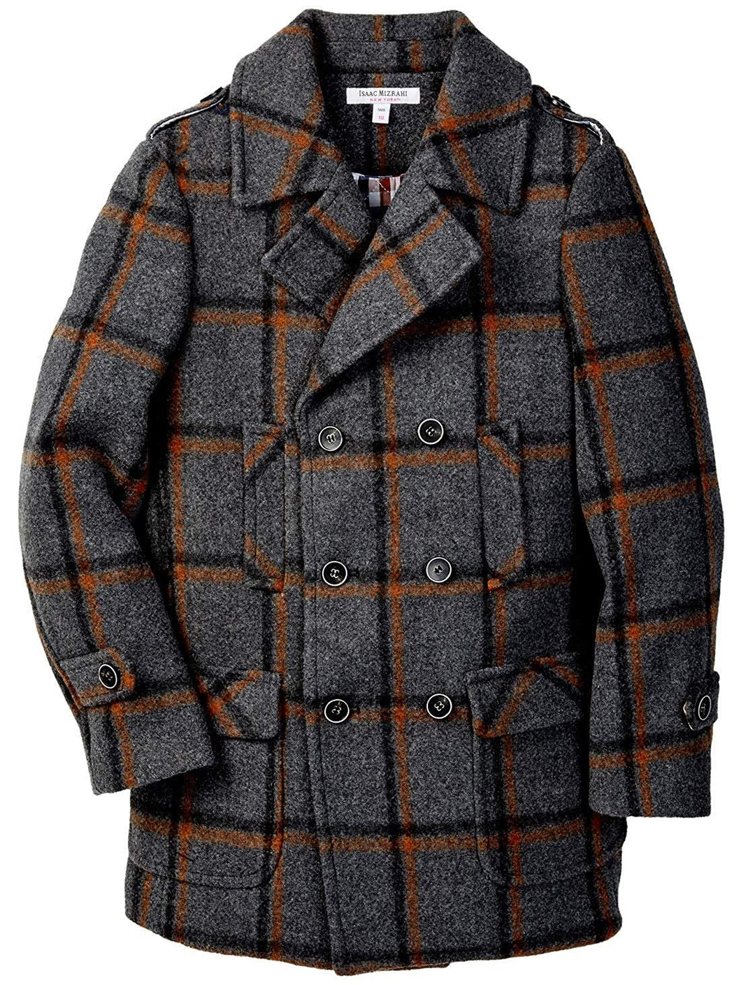 Isaac Mizrahi Boy’s 2-20 Multi Plaid Double Breasted Wool Pea Coat