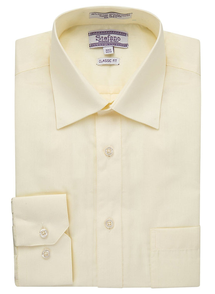 Stefano Men's Classic Fit Convertible Cuffs Solid Dress Shirt - Many Colors Available