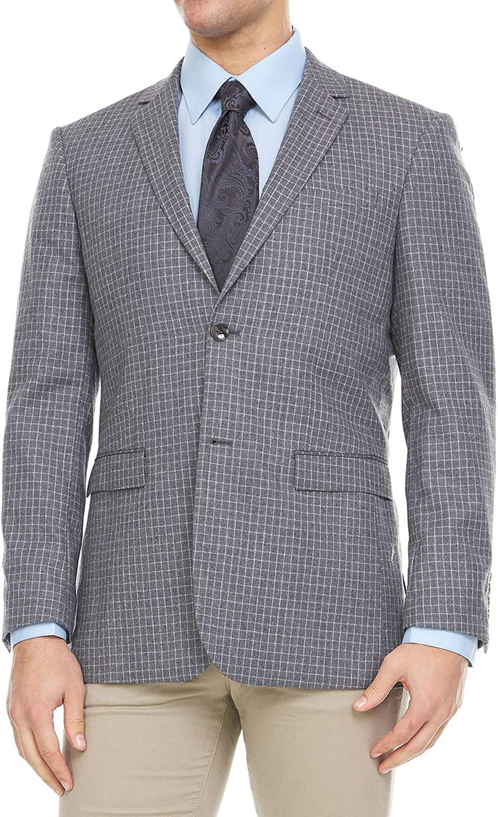 Adam Baker Men's Single Breasted 100% Wool Ultra Slim Fit Blazer/Sport Coat - Gray Check