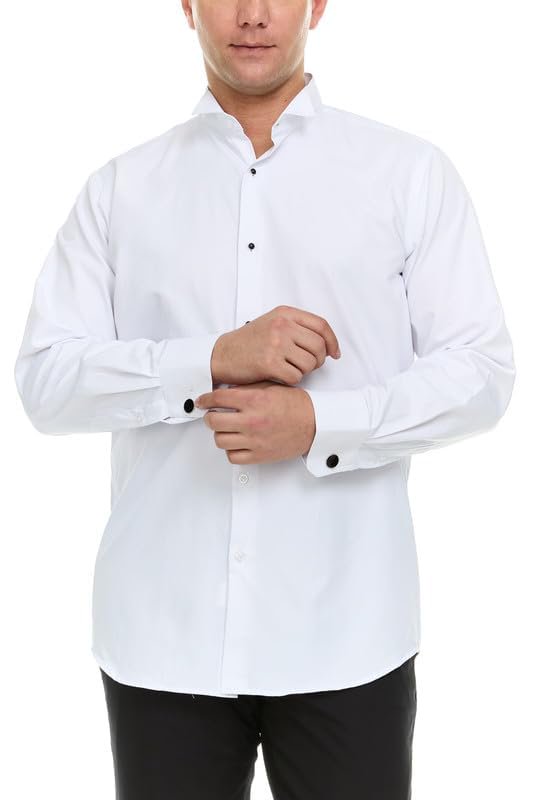 Adam Baker Men's Slim Fit Convertible Cuff Laydown & Wingtip Collar Tuxedo Shirt - Cufflinks & Bow Tie Included