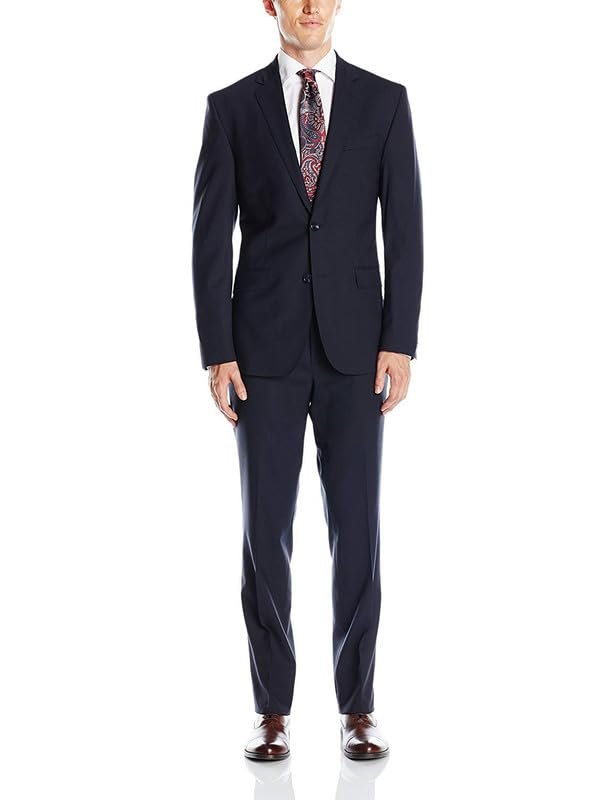 Adam Baker Men's Slim Fit 2-Piece Suit Set, Two Button Single Breasted Jacket and Trousers, Ideal for Business, Wedding, Prom