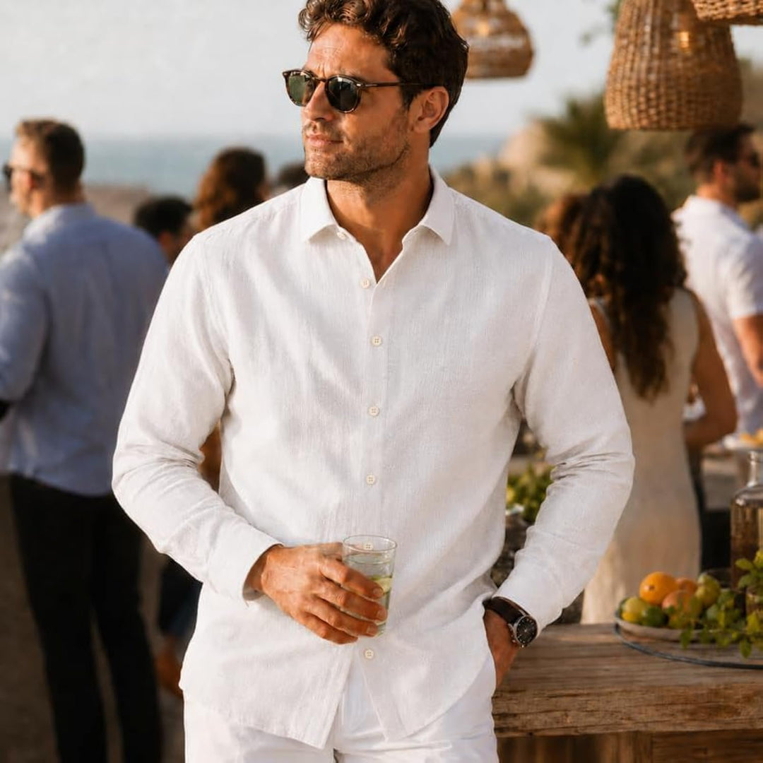 Adam Baker Men's Linen Shirt, Long Sleeve Cotton Linen Casual Shirt, Lightweight Breathable Summer Wedding Vacation Shirt