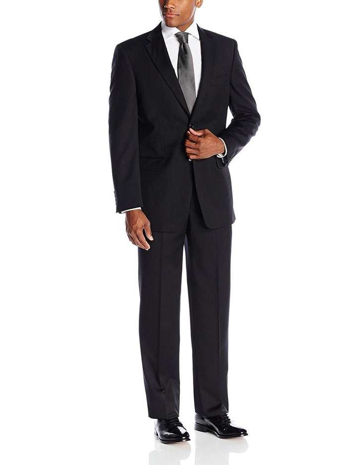 Adam Baker Men's 100% Wool Portly Fit Two-Piece Solid Suit Set - Colors