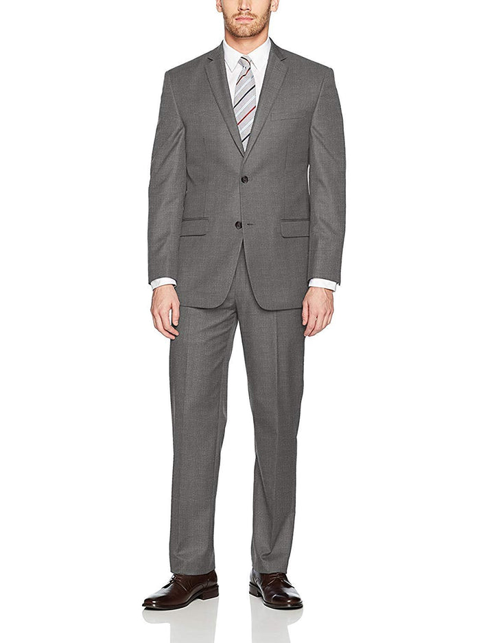 Adam Baker Men's Charcoal & Grey Modern Fit 2-Piece Single Breasted Two Button Wool/Silk Blend Suit