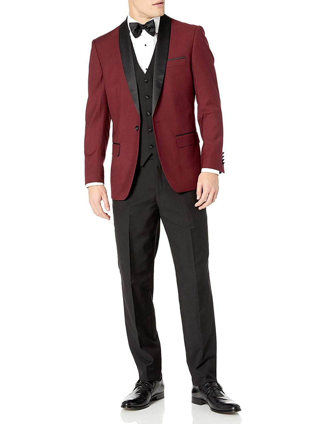 Adam Baker Men's 100% Wool Modern Fit Single Breasted Three Piece Shawl Collar Tuxedo - Colors
