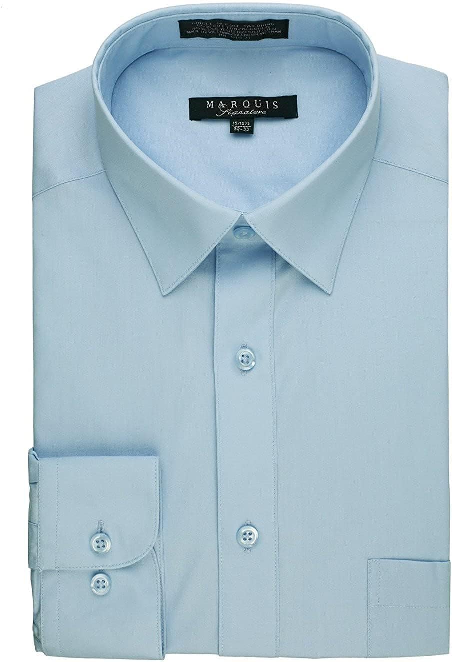 Marquis Men's Regular Fit Long Sleeve Wrinkle-Resistant Cotton Blend Solid Dress Shirt - Including Big and Tall
