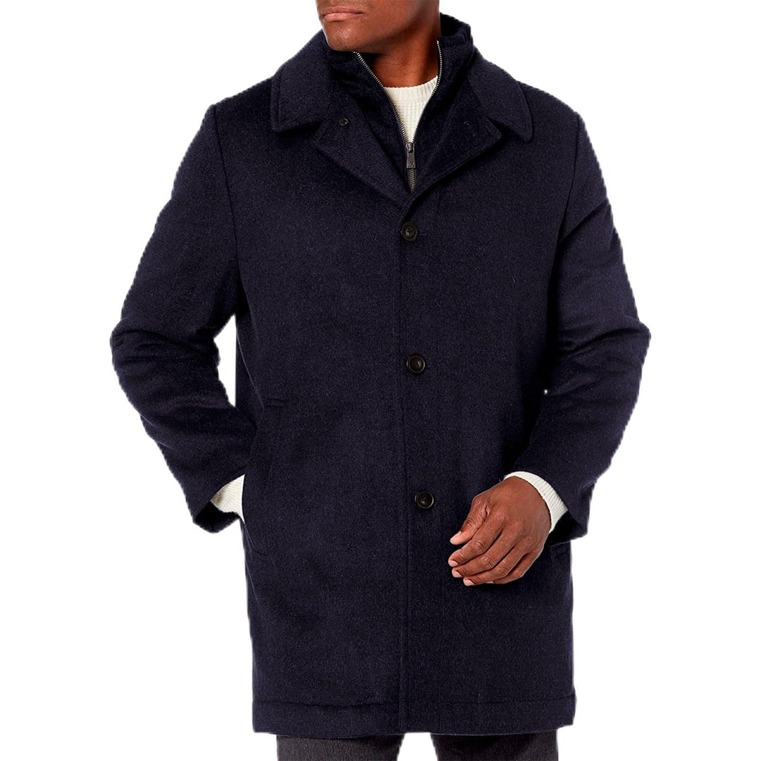 Adam Baker Men's Classic Fit Top Coat Wool Blend Overcoat Car Coat with Bib (Including Big & Tall)