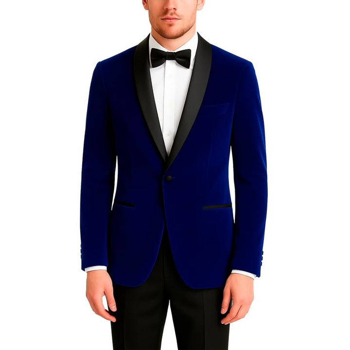 Adam Baker Men's Velvet Dinner Jacket, One Button Tuxedo Blazer with Satin Shawl Collar - Slim Fit for Wedding & Prom